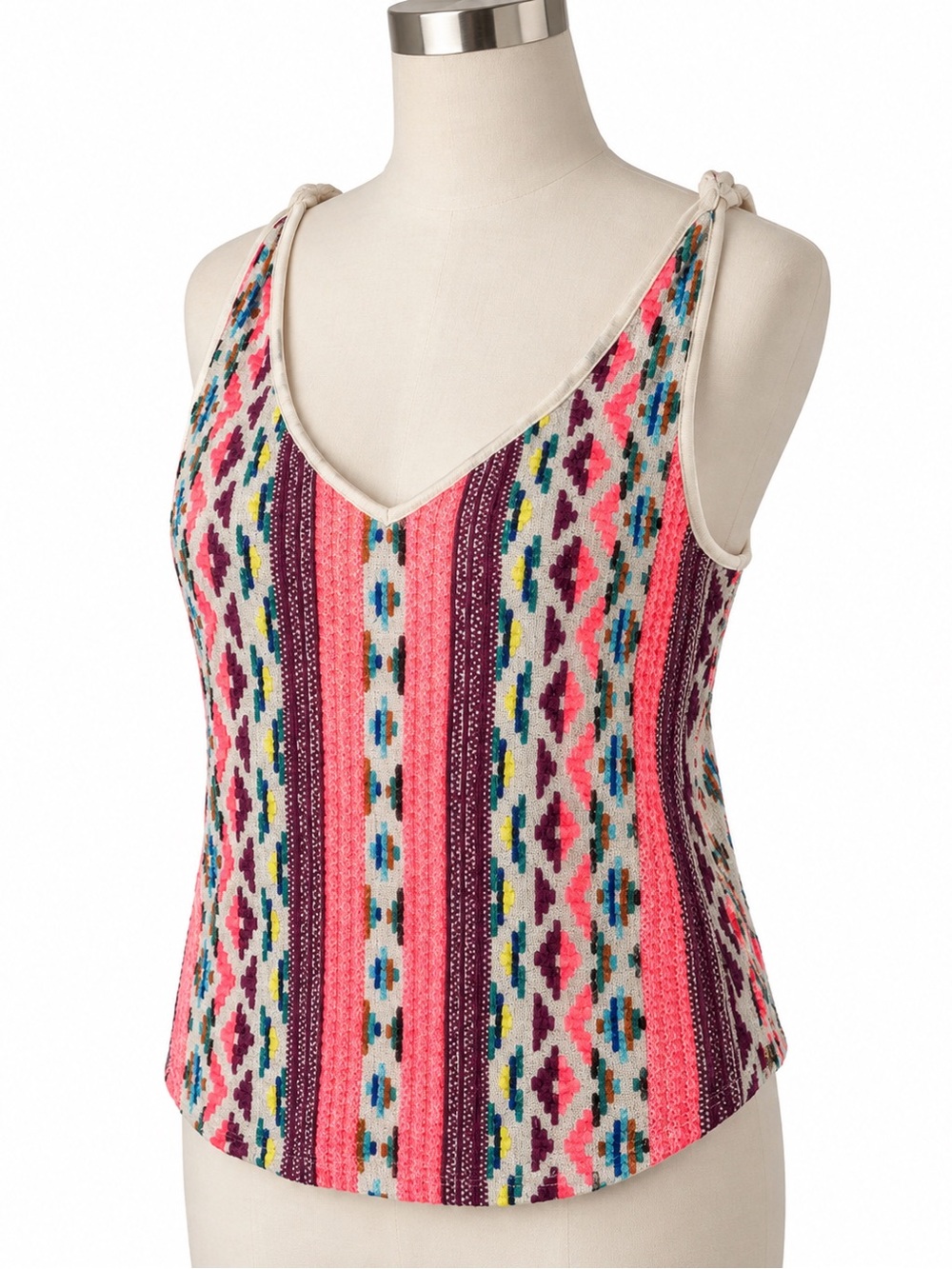 Anthropologie Pink & Purple Striped V-Neck Tank with Knot Straps